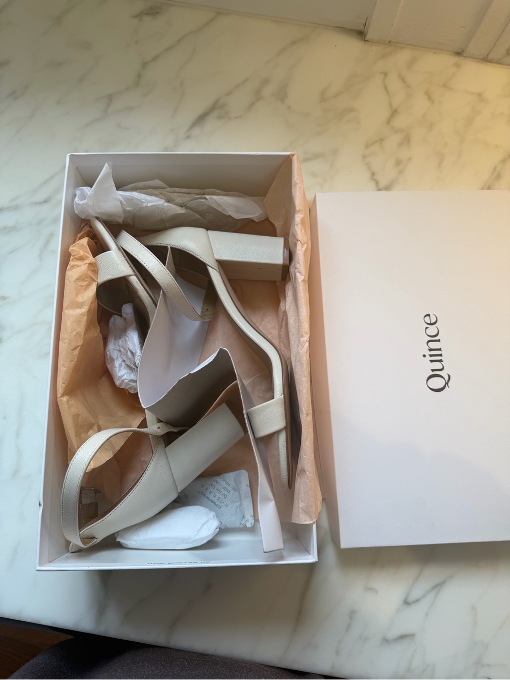 Quince Women's Ivory Strappy Block Heel Sandals